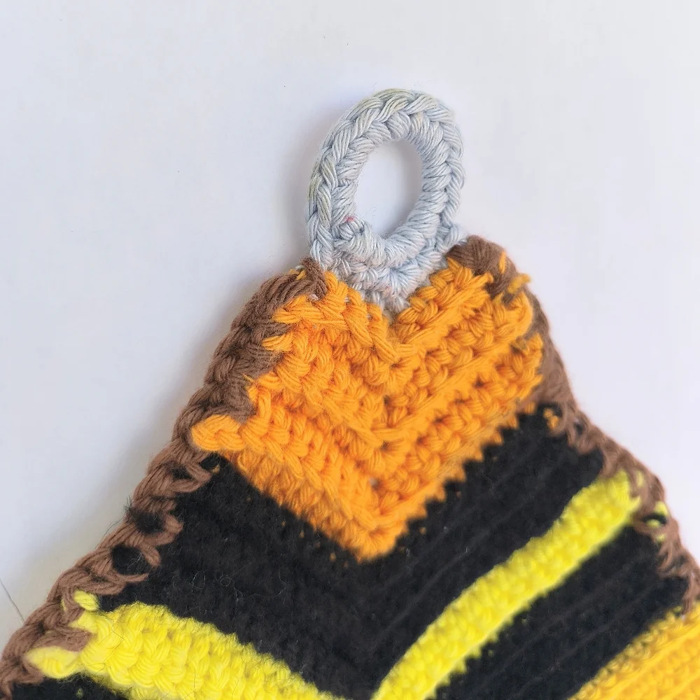 VINTAGE | Handmade Knitted Crochet Yellow & Black Kitchen Pot Holders Set Of 2